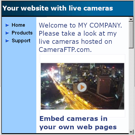 Embed cameras/webcams in your own web page