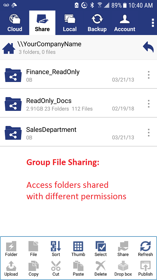 DriveHQ FileManager for Android - folders shared with me