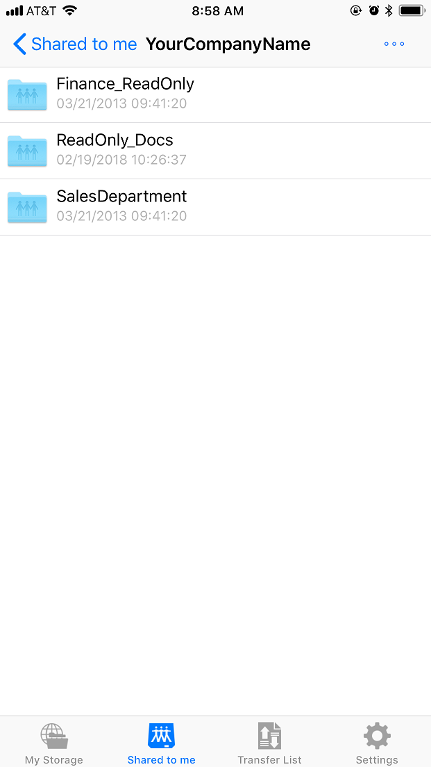 DriveHQ FileManager for iPhone screenshot - Access shared folders with granular access control