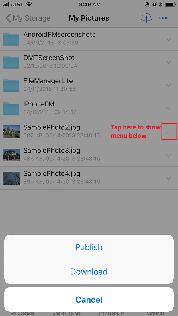 DriveHQ FileManager for iPhone screenshot - Access shared folders with granular access control
